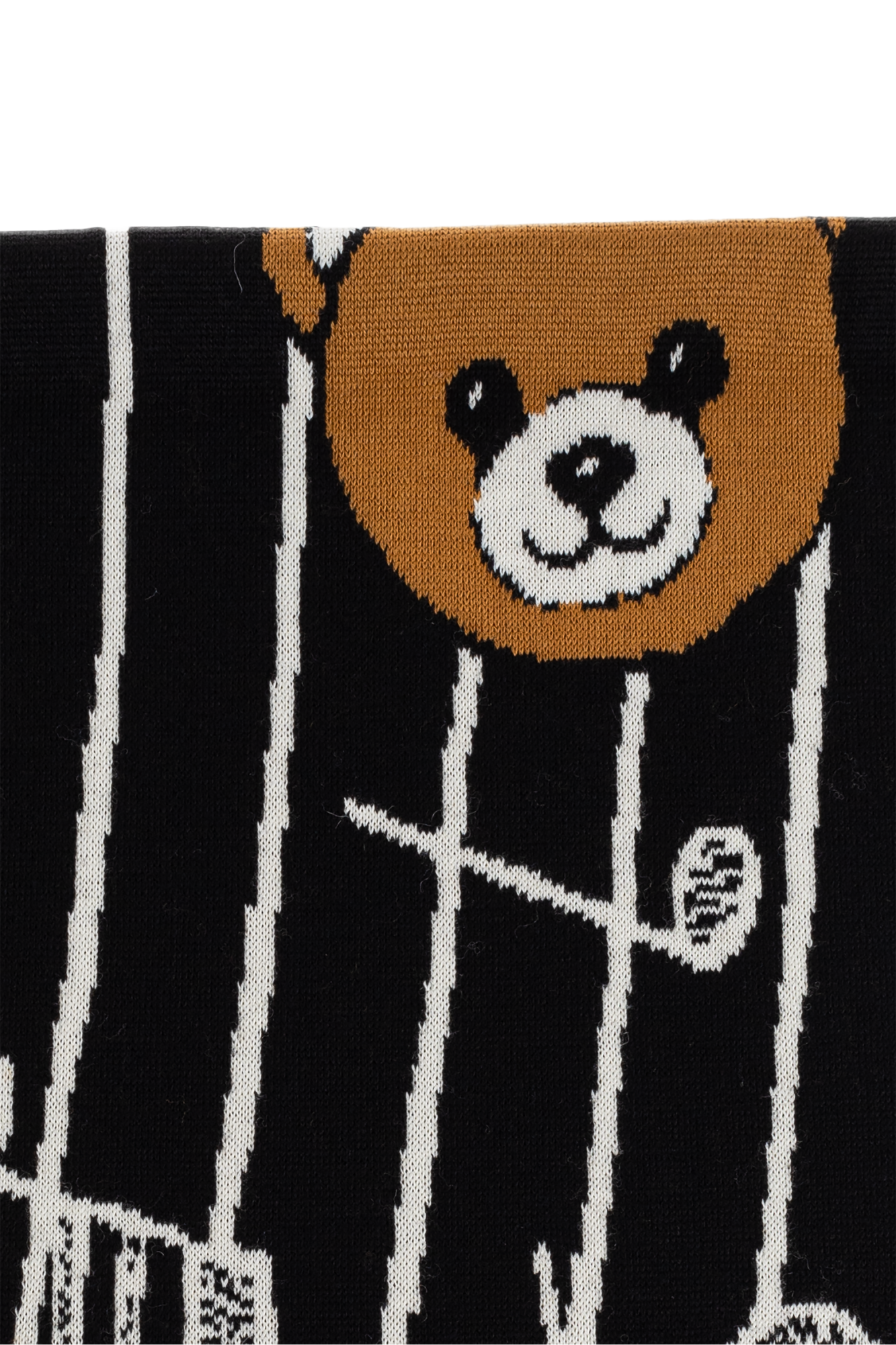 MoschinoモスキーノTeddy Bear Embroidered Knit Scarfスカーフ Black Scarf with a characteristic teddy bear motif Moschino